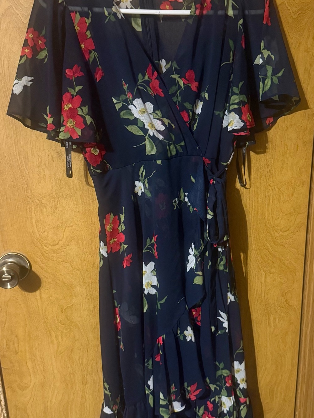 Calvin Klein Navy Floral Wrap Midi Dress